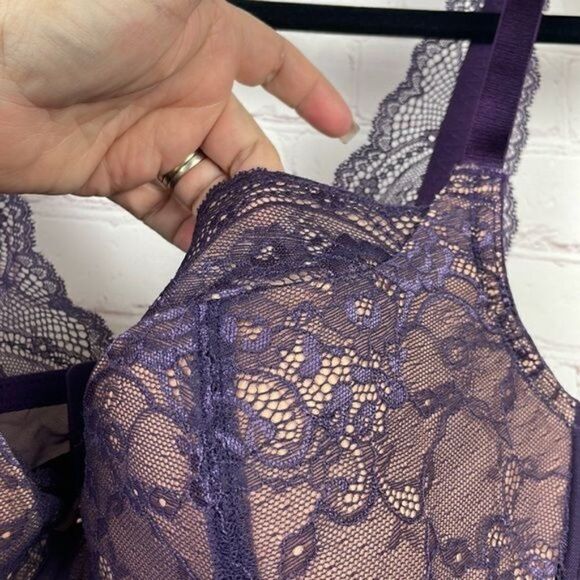 Adore Me. "Ella" Purple Contour baby doll. Lace underwire cups. Sheer Skirt. 42D - Picture 4 of 9